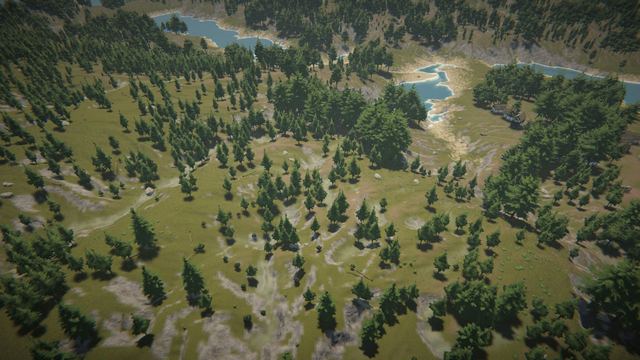 Aerial view of a forested course